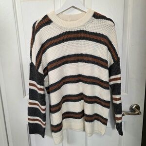 American Eagle Outfitters Cream and Brown Striped Sweater